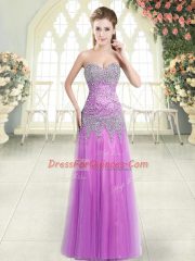 Super Column/Sheath Homecoming Dress Lilac Sweetheart Tulle Sleeveless Floor Length Zipper