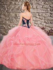 Super Red Ball Gowns Tulle Sweetheart Sleeveless Beading and Embroidery Floor Length Lace Up Quince Ball Gowns