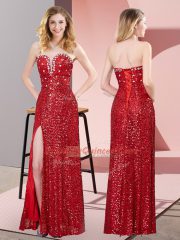 Sumptuous Red Lace Up Sweetheart Beading and Lace Prom Dress Sequined Sleeveless