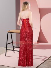 Sumptuous Red Lace Up Sweetheart Beading and Lace Prom Dress Sequined Sleeveless