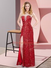Sumptuous Red Lace Up Sweetheart Beading and Lace Prom Dress Sequined Sleeveless