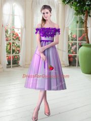 Hot Selling Lilac Prom Party Dress Prom and Party with Appliques Off The Shoulder Sleeveless Lace Up