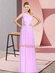 Exceptional Lilac Lace Up One Shoulder Ruching Homecoming Dress Chiffon Sleeveless