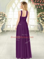 Ideal Purple Straps Neckline Ruching Prom Party Dress Sleeveless Zipper