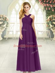 Ideal Purple Straps Neckline Ruching Prom Party Dress Sleeveless Zipper