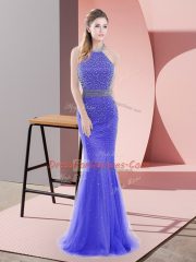 Tulle Sleeveless Dress for Prom Sweep Train and Beading