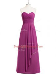 Vintage Fuchsia Sleeveless Ruching Floor Length Prom Dress