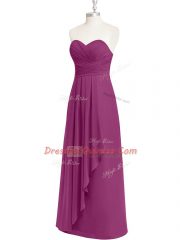Vintage Fuchsia Sleeveless Ruching Floor Length Prom Dress