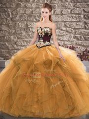 Sweetheart Sleeveless Lace Up Quinceanera Dresses Orange Tulle
