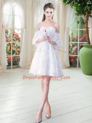 Dazzling White Short Sleeves Mini Length Appliques Zipper Prom Party Dress