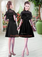 Black Zipper Party Dress Lace Short Sleeves Knee Length