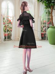 Black Zipper Party Dress Lace Short Sleeves Knee Length