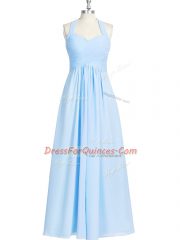 Charming Sleeveless Floor Length Ruching Zipper Homecoming Dress with Blue