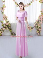 Scoop Short Sleeves Chiffon Court Dresses for Sweet 16 Appliques Zipper