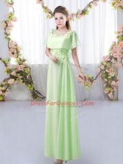 High End Floor Length Quinceanera Court Dresses Chiffon Short Sleeves Appliques