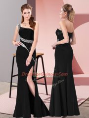 Delicate Black Sleeveless Satin Zipper Prom Party Dress for Prom and Party and Military Ball