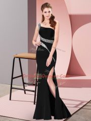 Delicate Black Sleeveless Satin Zipper Prom Party Dress for Prom and Party and Military Ball