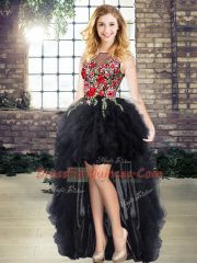 Adorable Black Ball Gowns Embroidery and Ruffles Quinceanera Dress Zipper Sleeveless Floor Length