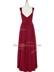 Wine Red Sleeveless Ruching and Belt Floor Length Prom Dresses