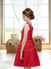 Red Zipper Scoop Appliques Toddler Flower Girl Dress Satin Sleeveless