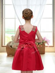 Red Zipper Scoop Appliques Toddler Flower Girl Dress Satin Sleeveless
