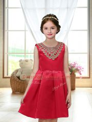 Red Zipper Scoop Appliques Toddler Flower Girl Dress Satin Sleeveless