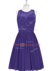 Purple A-line Lace Prom Evening Gown Zipper Chiffon Sleeveless Mini Length