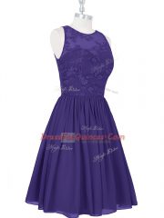 Purple A-line Lace Prom Evening Gown Zipper Chiffon Sleeveless Mini Length