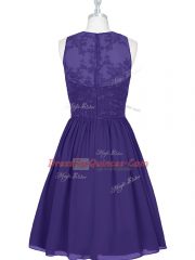 Purple A-line Lace Prom Evening Gown Zipper Chiffon Sleeveless Mini Length