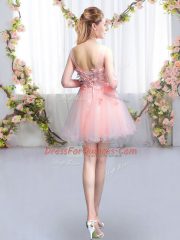 Pink Half Sleeves Tulle Lace Up Quinceanera Dama Dress for Prom and Party and Wedding Party