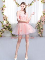 Pink Half Sleeves Tulle Lace Up Quinceanera Dama Dress for Prom and Party and Wedding Party