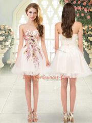 Perfect Tulle Sweetheart Sleeveless Lace Up Beading and Appliques Prom Evening Gown in Champagne