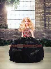 Beauteous Black Ball Gowns Scoop Sleeveless Floor Length Zipper Embroidery and Ruffles 15 Quinceanera Dress