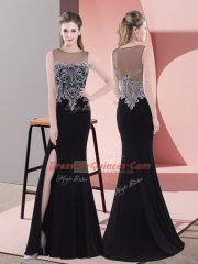 Edgy Beading Evening Dress Black Side Zipper Sleeveless Floor Length