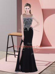 Edgy Beading Evening Dress Black Side Zipper Sleeveless Floor Length