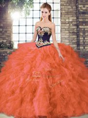 Floor Length Ball Gowns Sleeveless Orange Red 15 Quinceanera Dress Lace Up