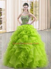 Yellow Green Ball Gowns Sweetheart Sleeveless Organza Floor Length Lace Up Beading and Ruffles 15 Quinceanera Dress