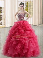 Floor Length Ball Gowns Sleeveless Coral Red Sweet 16 Dresses Lace Up