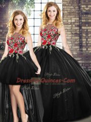 Edgy Black Zipper Scoop Embroidery Quinceanera Dresses Sleeveless
