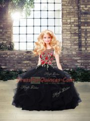 Affordable Black Tulle Lace Up Sweet 16 Dresses Sleeveless Floor Length Beading and Embroidery