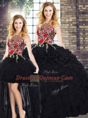 Organza Sleeveless Floor Length Quinceanera Gowns and Embroidery and Ruffles