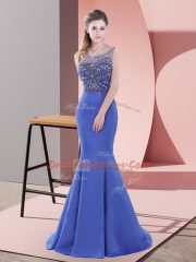 Best Selling Beading and Lace Homecoming Dress Blue Lace Up Sleeveless Sweep Train