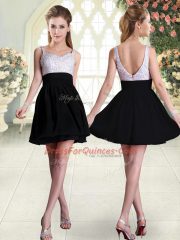 Beading Party Dress for Toddlers Black Backless Sleeveless Mini Length