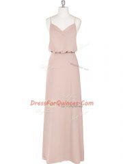 Cute Floor Length Baby Pink Prom Party Dress Spaghetti Straps Sleeveless Zipper