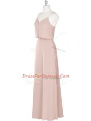 Cute Floor Length Baby Pink Prom Party Dress Spaghetti Straps Sleeveless Zipper