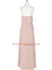 Cute Floor Length Baby Pink Prom Party Dress Spaghetti Straps Sleeveless Zipper