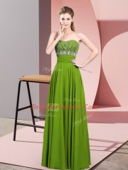 Admirable Green Empire Strapless Sleeveless Chiffon Floor Length Zipper Beading Prom Dress