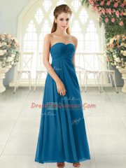 Free and Easy Empire Prom Dress Blue Sweetheart Chiffon Sleeveless Ankle Length Zipper