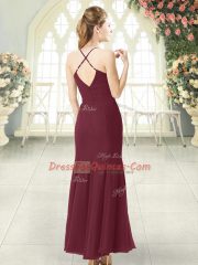 Column/Sheath Prom Evening Gown Burgundy Spaghetti Straps Chiffon Sleeveless Floor Length Zipper