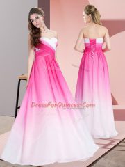 Sleeveless Lace Up Floor Length Ruching Prom Party Dress